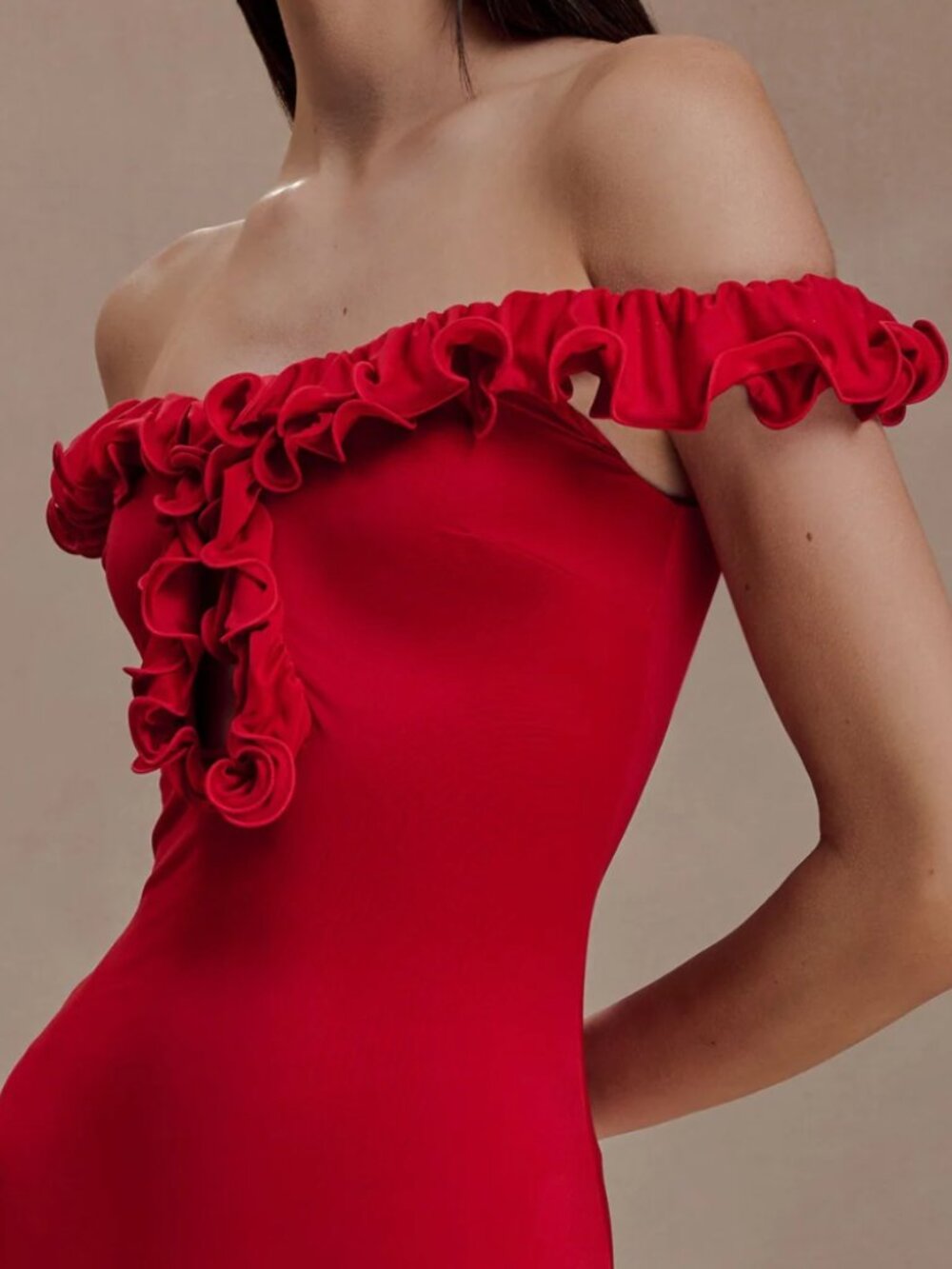 Meshki Red Midi Off the Shoulder Dress - Picture 3 of 5